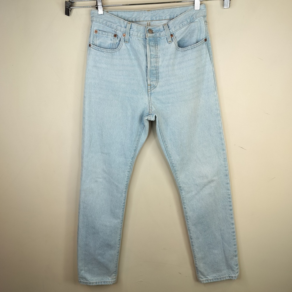 Levi's 501 Button Fly Jeans 29 Womens High Rise Straight Leg Light Wash Blue